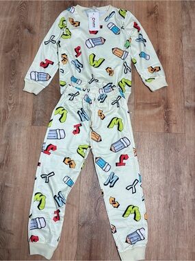 PatPat Cream Kids Pencil & Letter Print One-Piece Pajama Set